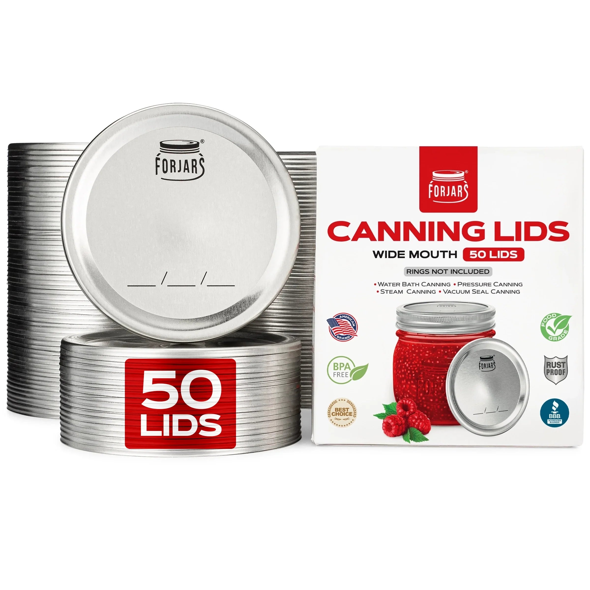 FORJARS - 200 Count: 100-pack Regular & 100-pack Wide Canning Lids FORJARS - 200 Count: 100-pack Regular & 100-pack Wide Canning Lids