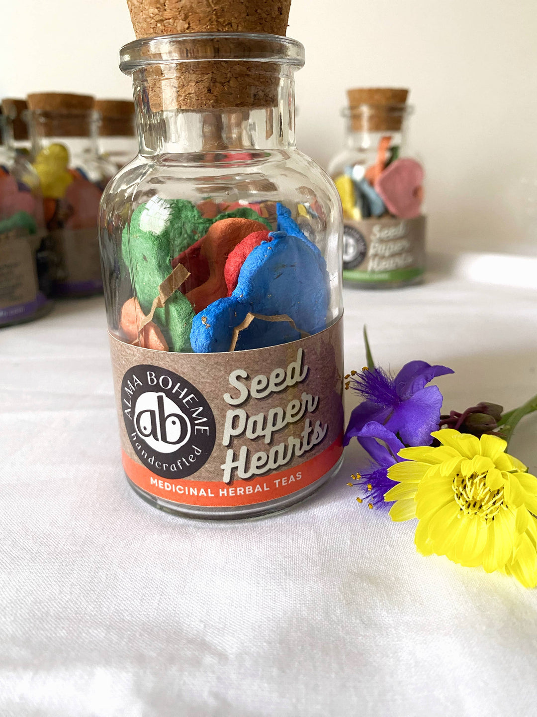 Medicinal Herb Tea Mix Seeded 10 Paper Hearts in Glass Jar