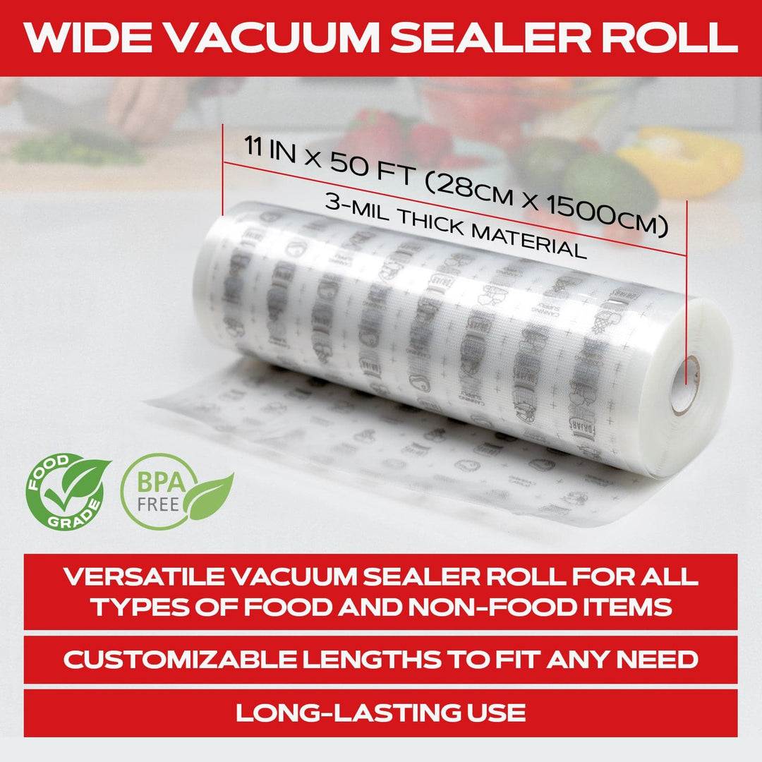 Forjars®  Vacuum Sealer Roll ( 11-inch)- Textured on Both Sides, 7.5 Mil Thickness