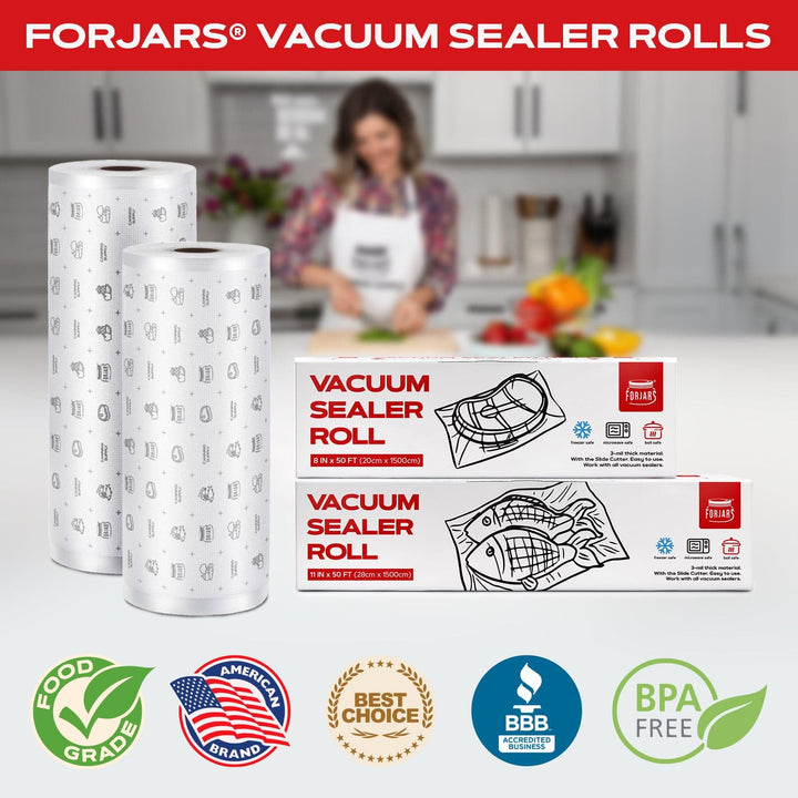 Forjars®  Vacuum Sealer Roll ( 11-inch)- Textured on Both Sides, 7.5 Mil Thickness
