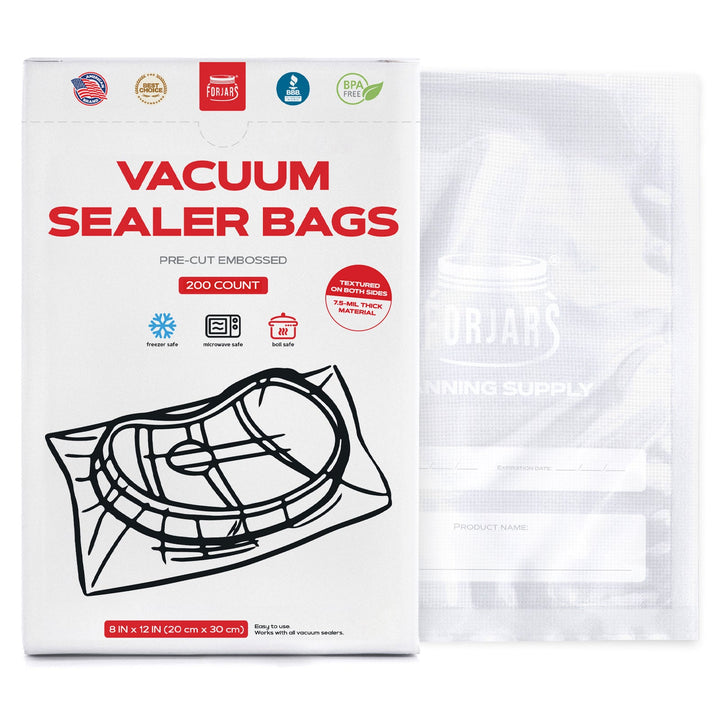 Forjars® 200 Count 8x12 Vacuum Sealer Bags - Textured on Both Sides, 7.5 Mil Thickness