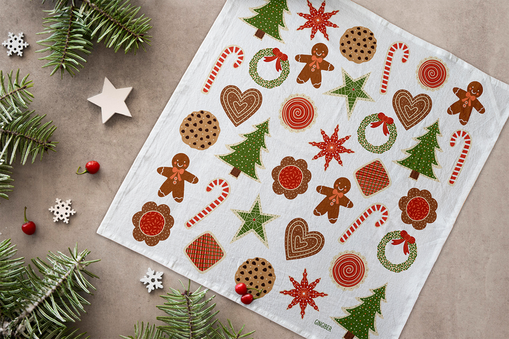 Christmas Cookies Tea Towel - Holiday Baking Kitchen Towel