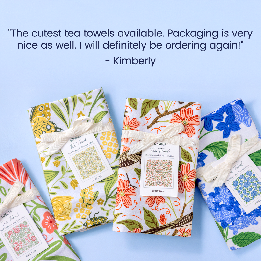 Folk Floral Tea Towel - Fall Kitchen Dish Towel Decor