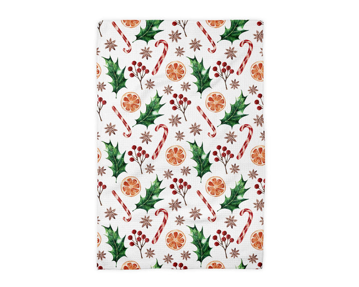 Christmas Orange Berry Mistletoe Towel Waffle Holiday Decor