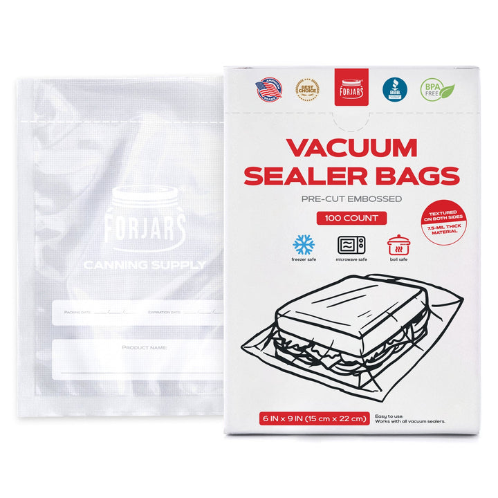 Forjars® 100 Count 6x9 Vacuum Sealer Bags - Textured on Both Sides, 7.5 Mil Thickness