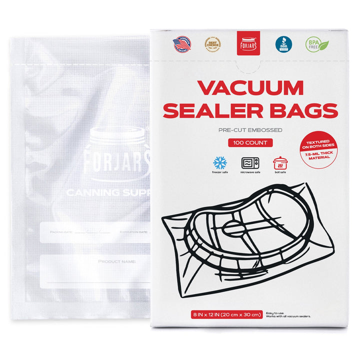Forjars®  100 Count 8x12 Vacuum Sealer Bags - Textured on Both Sides, 7.5 Mil Thickness