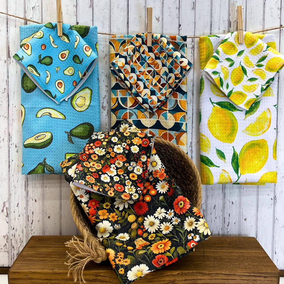 Scattered Flowers Waffle Kitchen Tea Towels