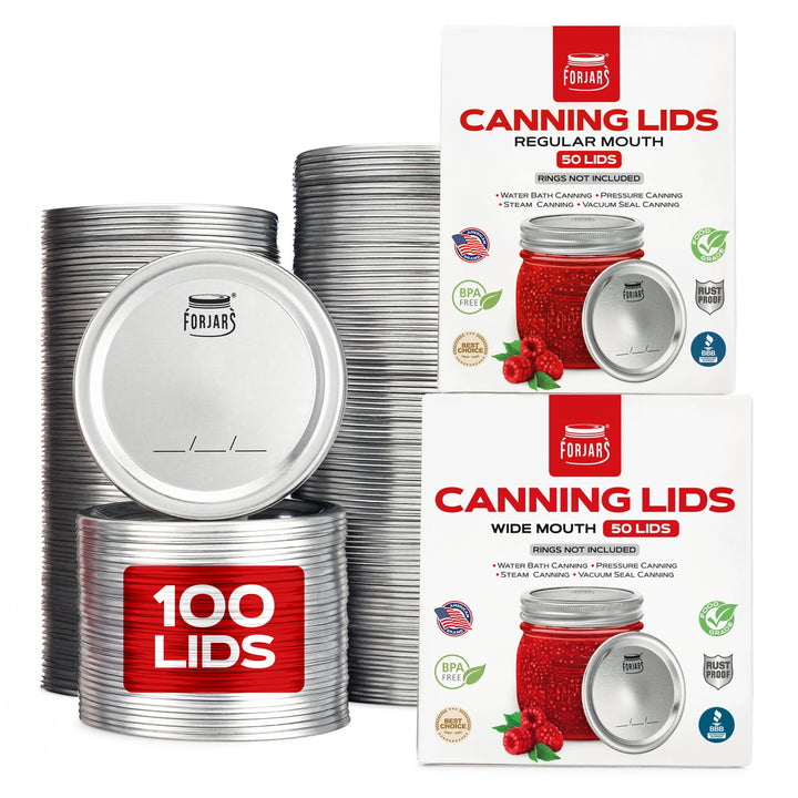 Forjars® - 100 Count: 50 Regular Mouth + 50 Wide Mouth Canning Lids