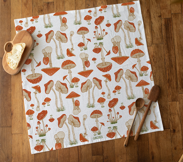 Enchanted Toadstools Tea Towel –Mushrooms, Fall