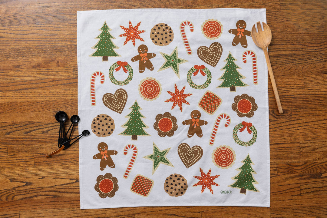 Christmas Cookies Tea Towel - Holiday Baking Kitchen Towel