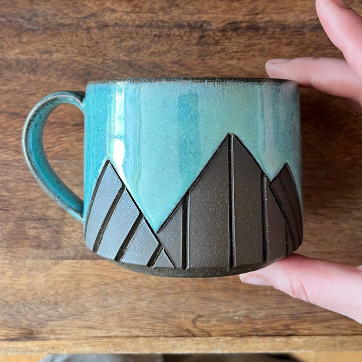 Mountain Mug: Blue on Brown Clay / Large