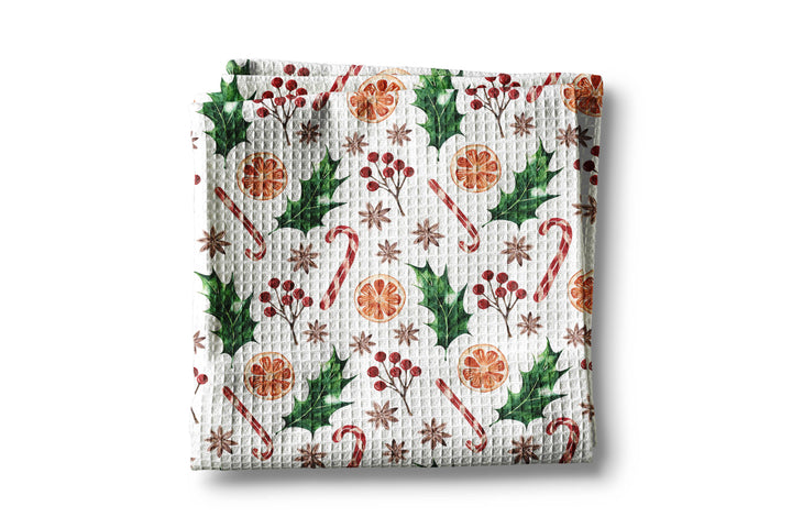 Christmas Orange Berry Mistletoe Towel Waffle Holiday Decor