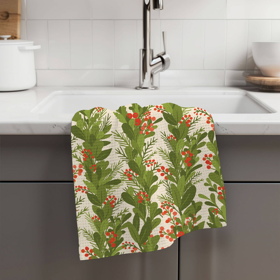 Christmas Garland Kitchen Tea Towel Waffle Holiday Baking: Transparent Cellophane Sleeve