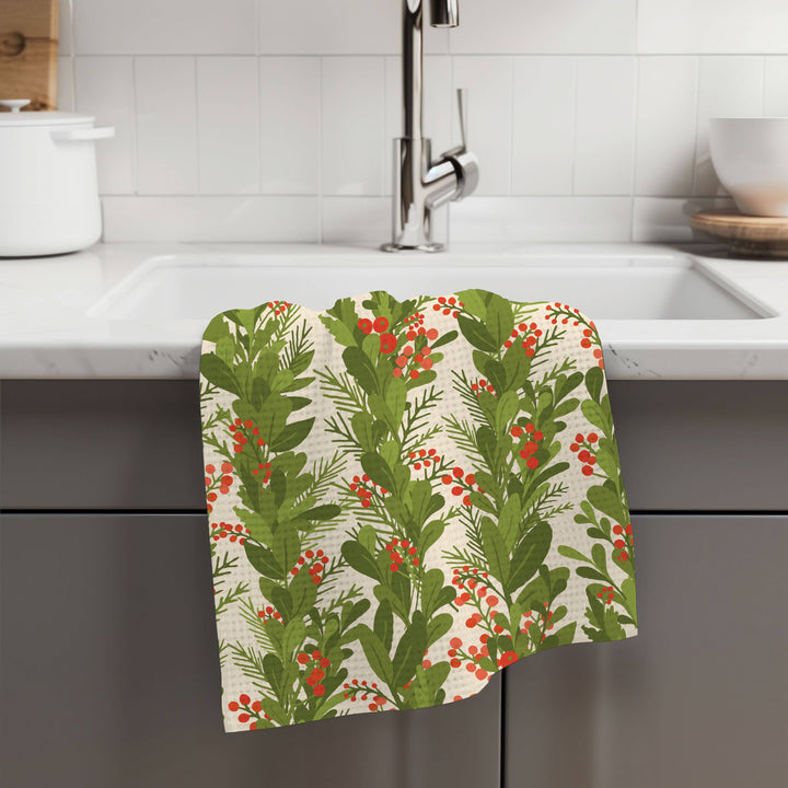 Christmas Garland Kitchen Tea Towel Waffle Holiday Baking: Transparent Cellophane Sleeve